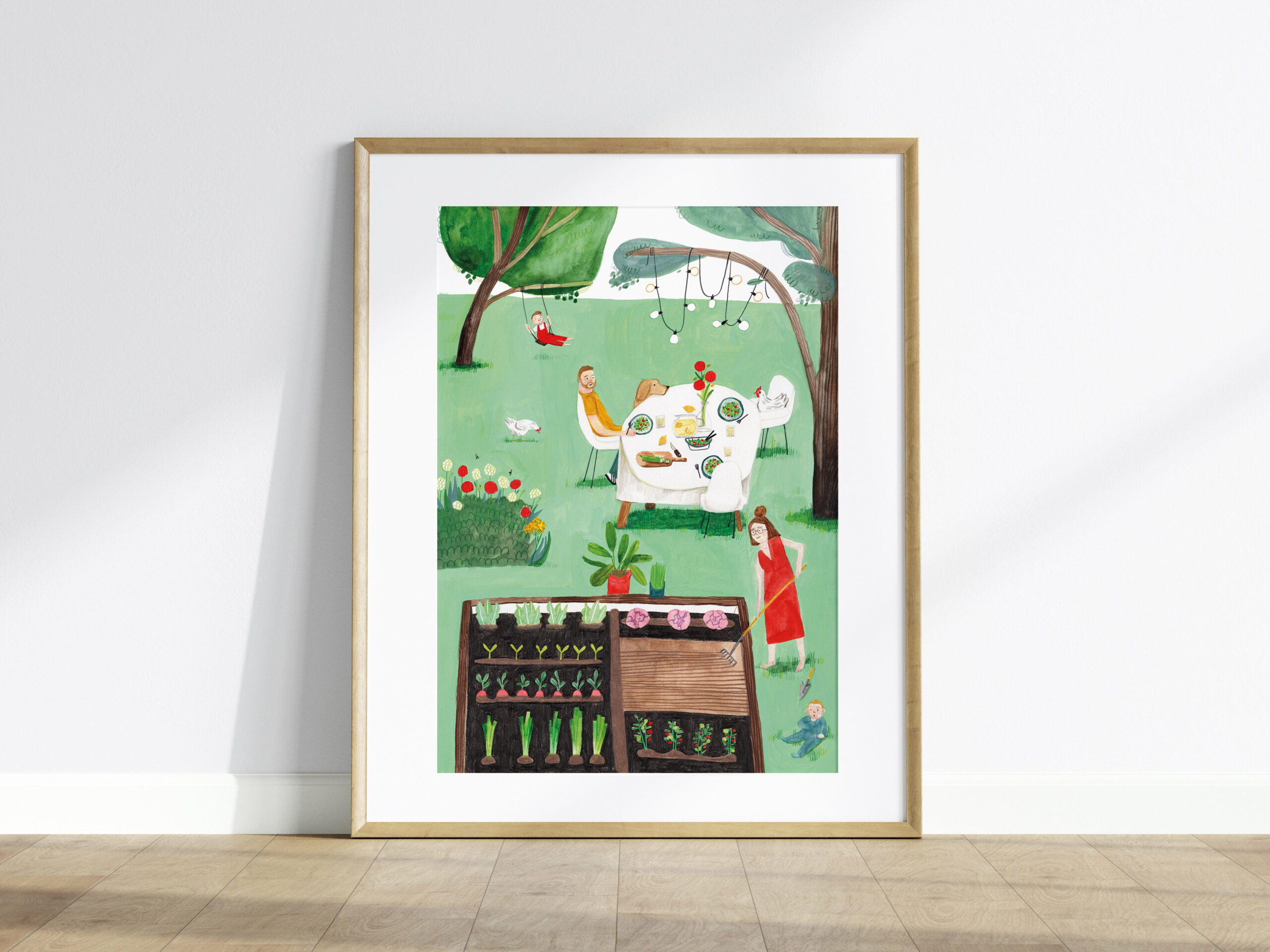 Poster: familie in de moestuin