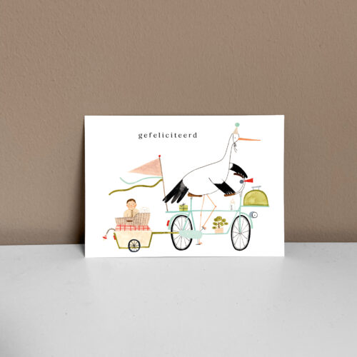 A6 kaart ooievaar op de fiets